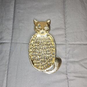 Vintage Gold Tone Winking Cat Soap Dish / Trinket Tray